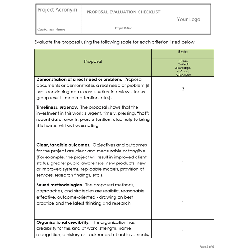 Proposal Evaluation Project Management Templates